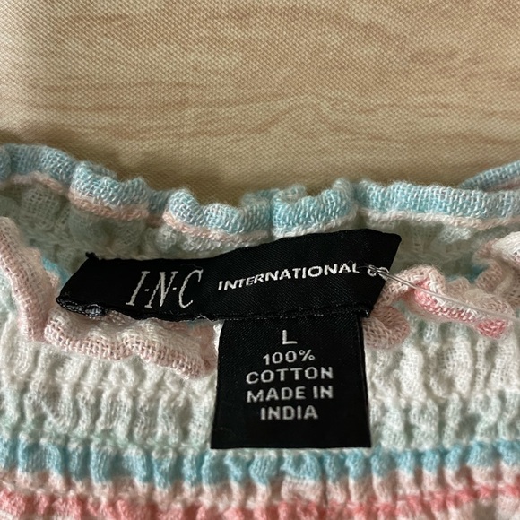 INC International Concepts Gauzy Pastel Striped Off Shoulder Top Size L NWT - Picture 3 of 5
